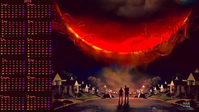 Обои картинки фото календари, фэнтези, улица, дом, люди, ночь