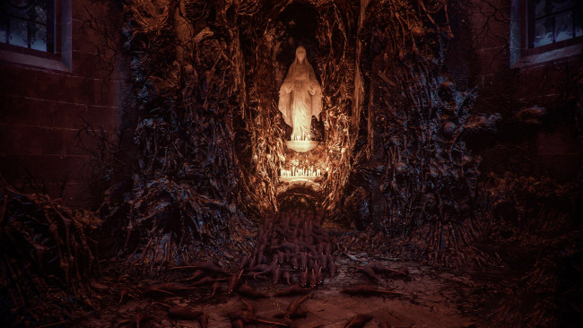 Обои картинки фото видео игры, a plague tale,  innocence, храм, свечи, статуя, крысы