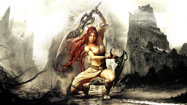 Обои картинки фото видео игры, heavenly sword, мечи, нарико, замок, скалы