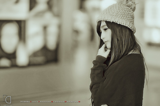 Обои картинки фото календари, компьютерный дизайн, профиль, шапка, азиатка, девушка