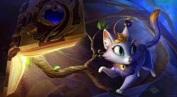 Картинка видео+игры league+of+legends кошка юми ветки книга yuumi
