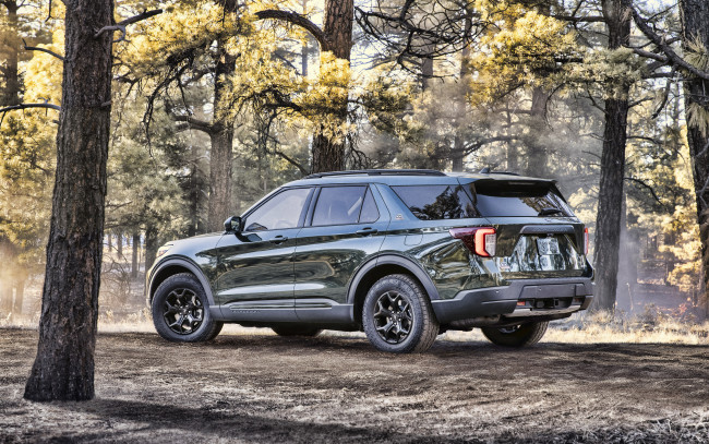Обои картинки фото автомобили, ford, 2021, explorer, timberline, 4k, вид, сзади, экстерьер, новый, американские, форд, лес