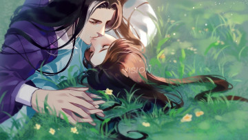 Картинка аниме unknown +другое+ парни поцелуй трава