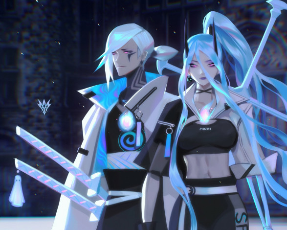 Обои картинки фото аниме, ангелы,  демоны, девушка, парень