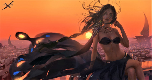 Обои картинки фото фэнтези, _ghost blade ,  призрачный клинок, девушка, город