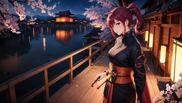 Картинка аниме пейзажи +природа нейросети графика нейроарт ai art нейронные сети рисунки нейро искусство река сакура