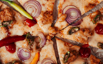 Картинка еда пицца лук перчик макро