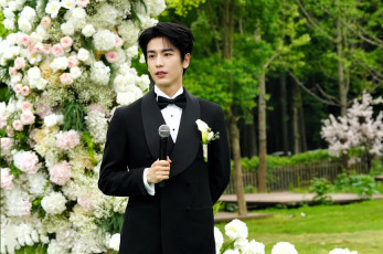 обоя zhang ling he, мужчины, актер, костюм, цветы, микрофон