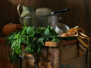 Картинка ира быкова щи крапивные еда натюрморт