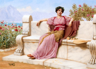 Картинка джон вильям годвард рисованные john william godward девушка туника веер розы