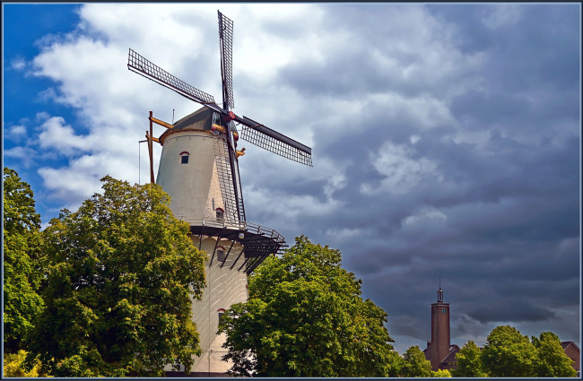 Обои картинки фото разное, мельницы, облака, мельница