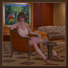 Картинка 3д+графика люди+ people девушка кресло комната взгляд