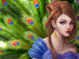Картинка рисованные люди девушка перья