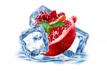 Картинка еда гранат зерна листики лед