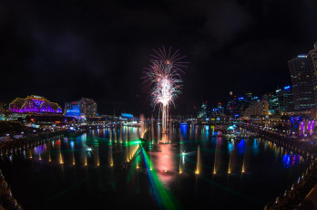 Картинка vivid+sydney+festival+2014 города сидней+ австралия город ночь фестиваль фейерверк