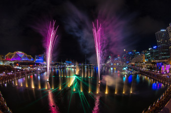 Картинка vivid+sydney+festival+2014 города сидней+ австралия фейерверк фестиваль ночь город