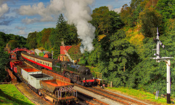 Картинка техника паровозы дорога рельсы железная вагоны паровоз