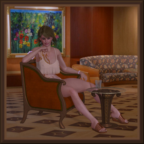 Обои картинки фото 3д графика, люди , people, девушка, кресло, комната, взгляд