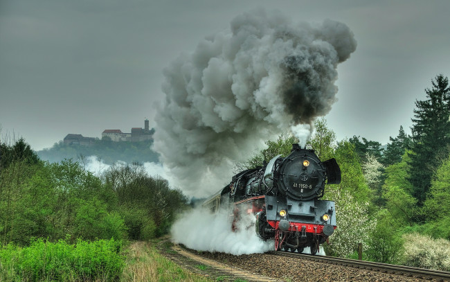 Обои картинки фото техника, паровозы, железная, вагоны, паровоз, рельсы, дорога