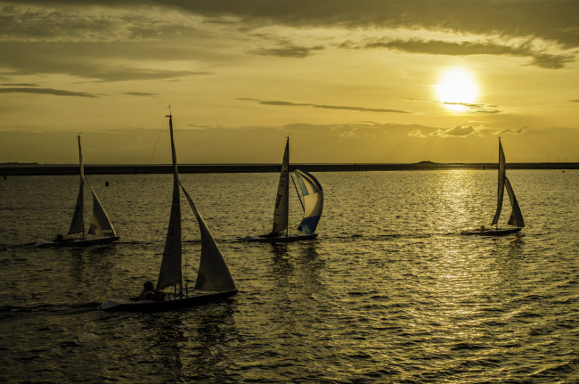 Обои картинки фото спорт, парусный спорт, озеро, паруса, солнце