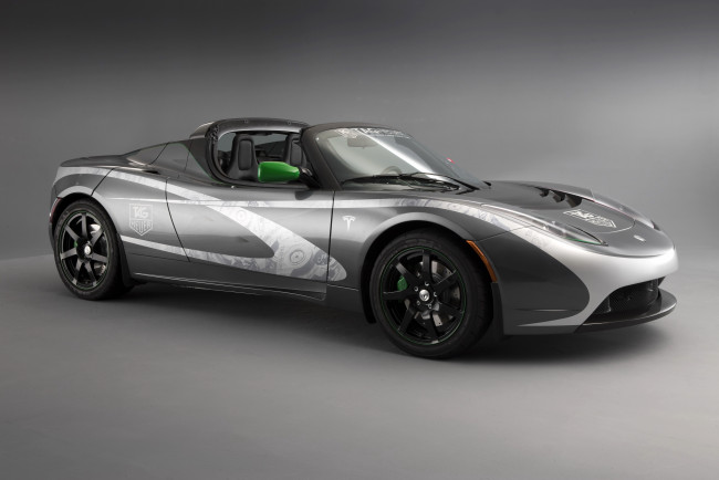 Обои картинки фото 2010 tesla roadster tag heuer, автомобили, tesla, серый, кабриолет, тюнинг, roadster
