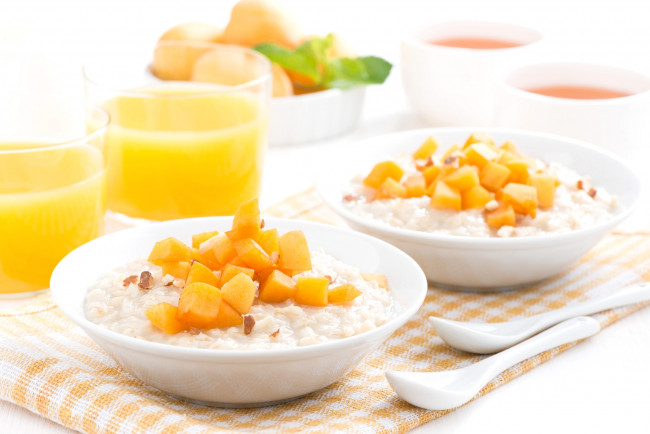 Обои картинки фото еда, вторые блюда, абрикосы, овсянка