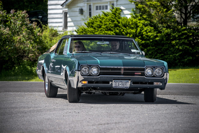 Обои картинки фото oldsmobile 442, автомобили, oldsmobile, выставка, автошоу, автопробег