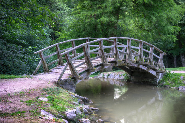 Обои картинки фото природа, реки, озера, речка, лес, мостик, дорога