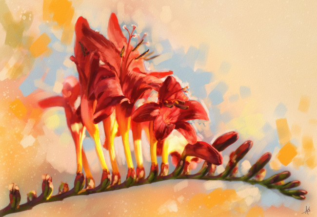 Обои картинки фото рисованные, цветы, ветка