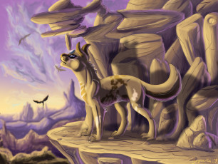 Картинка рисованное животные +сказочные +мифические горы кот