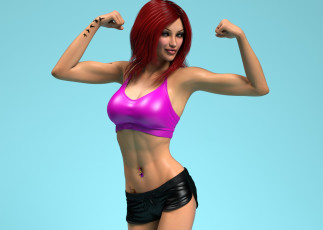 Картинка 3д+графика люди+ people девушка взгляд фон рыжая