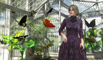 Картинка 3д+графика люди+ people взгляд девушка фон бабочки