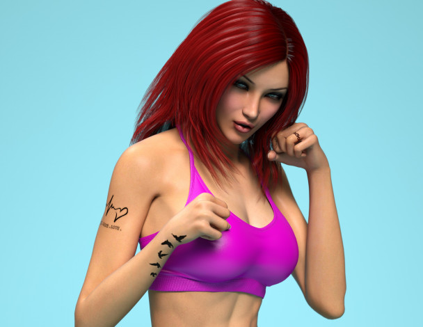 Обои картинки фото 3д графика, люди , people, девушка, взгляд, фон, рыжая