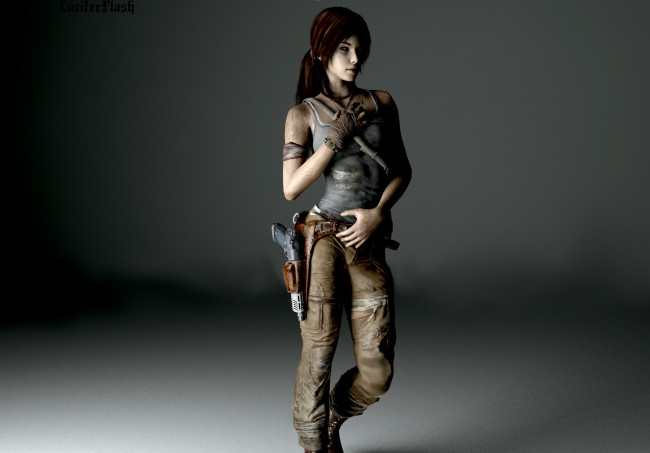 Обои картинки фото 3д графика, люди , people, девушка, взгляд, фон, оружие