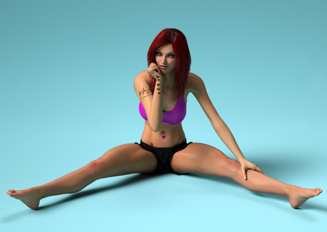 Обои картинки фото 3д графика, люди , people, девушка, взгляд, фон, рыжая