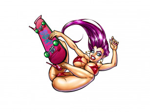 Картинка рисованное люди девушка скейт купальник взгляд фон