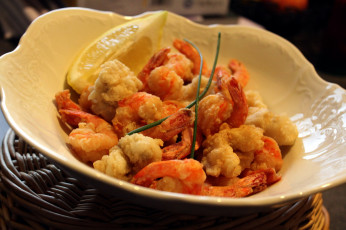 Картинка еда рыбные+блюда +с+морепродуктами лимон креветки