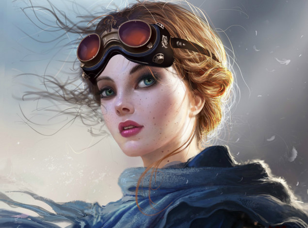 Обои картинки фото рисованное, люди, очки, шарф, девушка