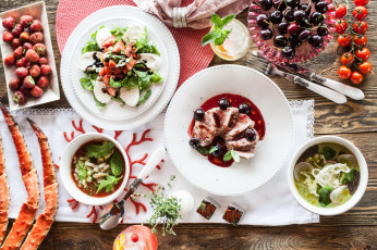 Картинка еда разное соус мясо вкусно пир салат