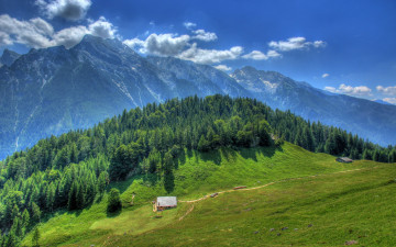 Картинка природа горы деревья солнце небо вид сверху германия