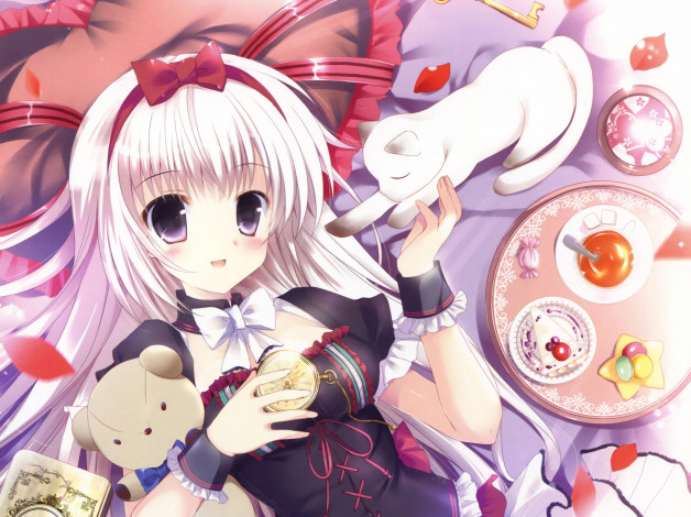 Обои картинки фото аниме, животные,  существа, фон, взгляд, девушка