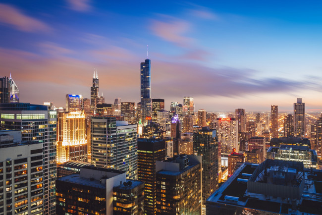 Обои картинки фото города, - огни ночного города, chicago, Чикаго, небоскребы, usa, город, иллиноис, ночь, мичиган, city, night