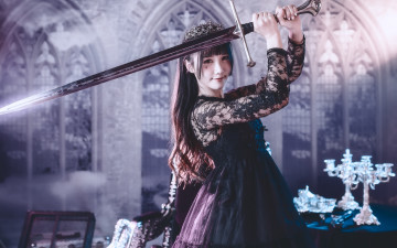 Картинка девушки -unsort+ девушки+с+оружием стиль меч лицо платье взгляд девушка