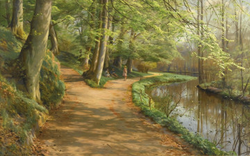 Картинка рисованное живопись danish realist painter датский живописец петер мёрк мёнстед peder mоrk mоnsted 1929 дети у реки children by a stream