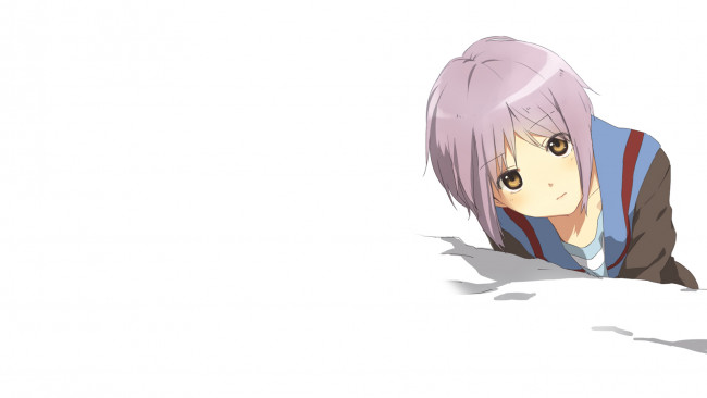 Обои картинки фото аниме, the melancholy of haruhi suzumiya, девушка, взгляд, фон