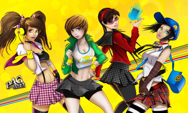 Обои картинки фото аниме, persona, наушники, взгляд, фон, девушки