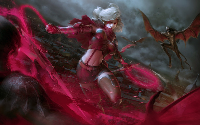 Обои картинки фото фэнтези, красавицы и чудовища, арт, демон, девушка, assassin