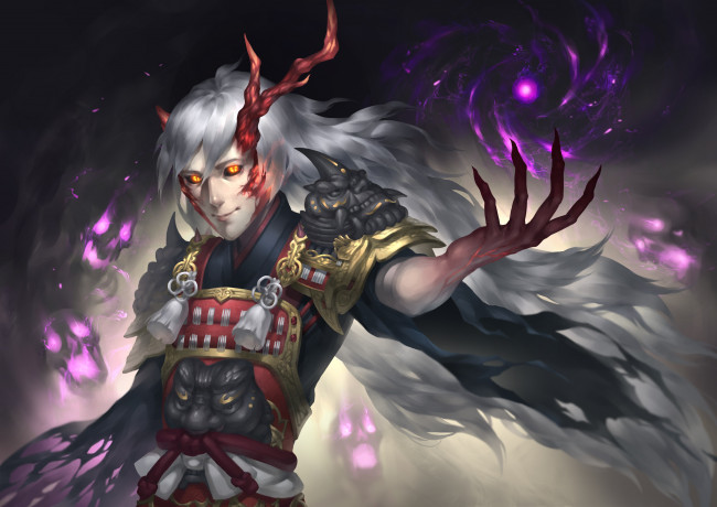 Обои картинки фото аниме, onmyouji, доспех, демон, рука, art, ibaraki, douji, onmyoji