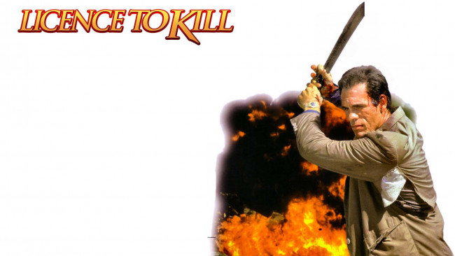 Обои картинки фото кино фильмы, 007,  licence to kill, огонь, кровь, оружие, мужчина