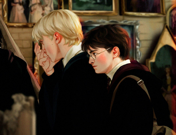 Обои картинки фото рисованное, кино,  мультфильмы, драко, малфой, гарри, поттер, хогвардс
